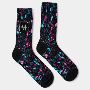 Sparkly pink blue mosaic glitter sparkles Monogram Socks
