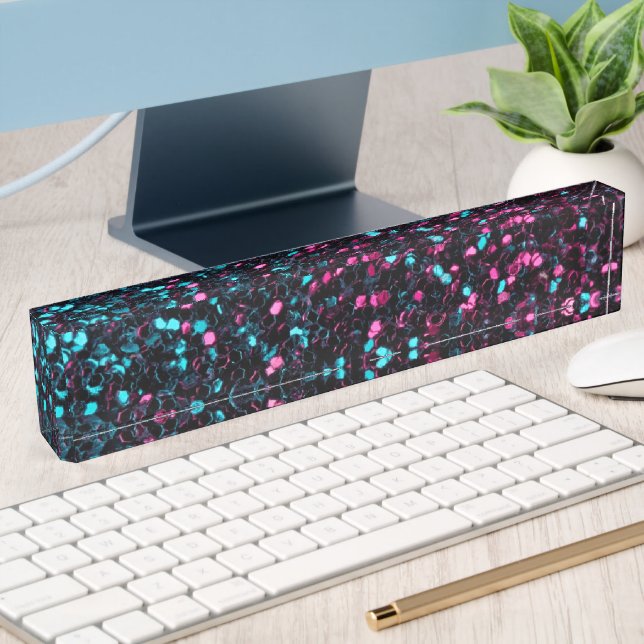 Sparkly pink blue mosaic glitter sparkles nameplate