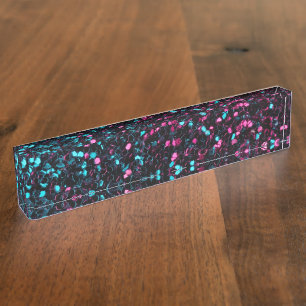 Sparkly pink blue mosaic glitter sparkles nameplate