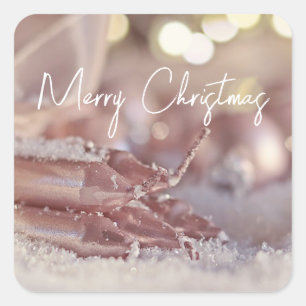 Sparkly Pink Christmas Tree and Christmas Candles Square Sticker