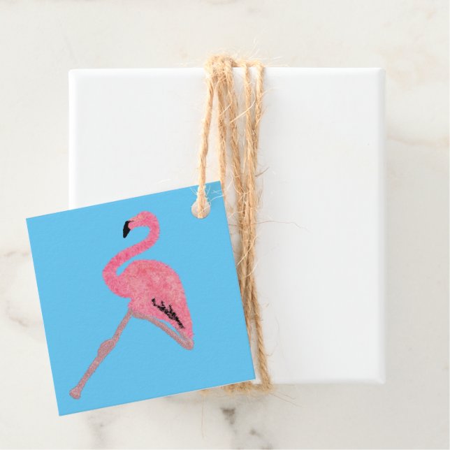 Sparkly pink flamingo favour tags (In Situ)