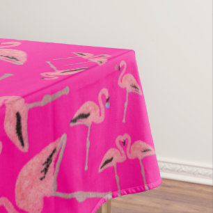 Sparkly pink flamingo glitter heart tablecloth