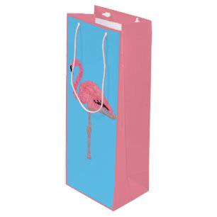 Sparkly pink flamingo wine gift bag