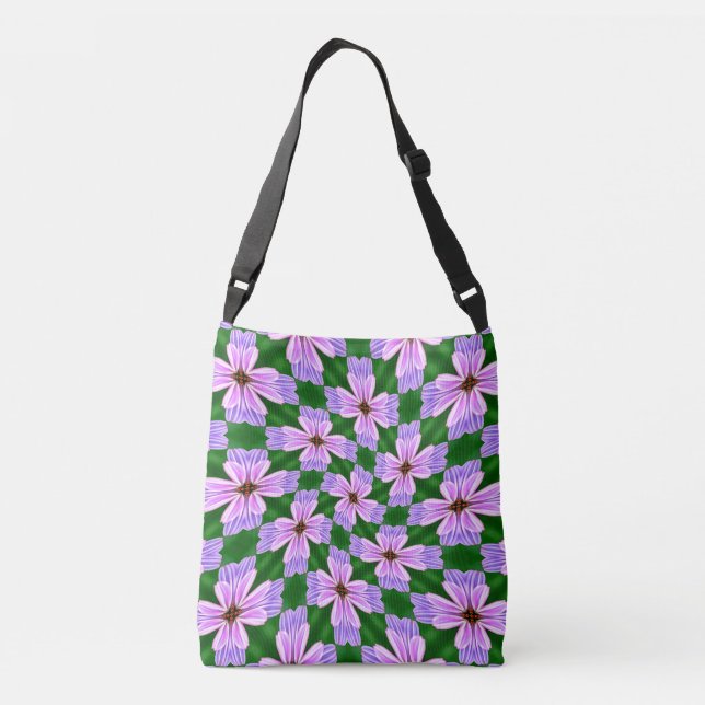 Sparkly Pink Flowers Pattern Crossbody Bag (Back)