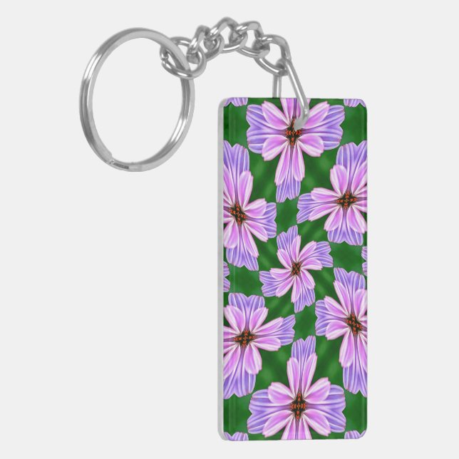 Sparkly Pink Flowers Pattern Key Ring (Front Left)