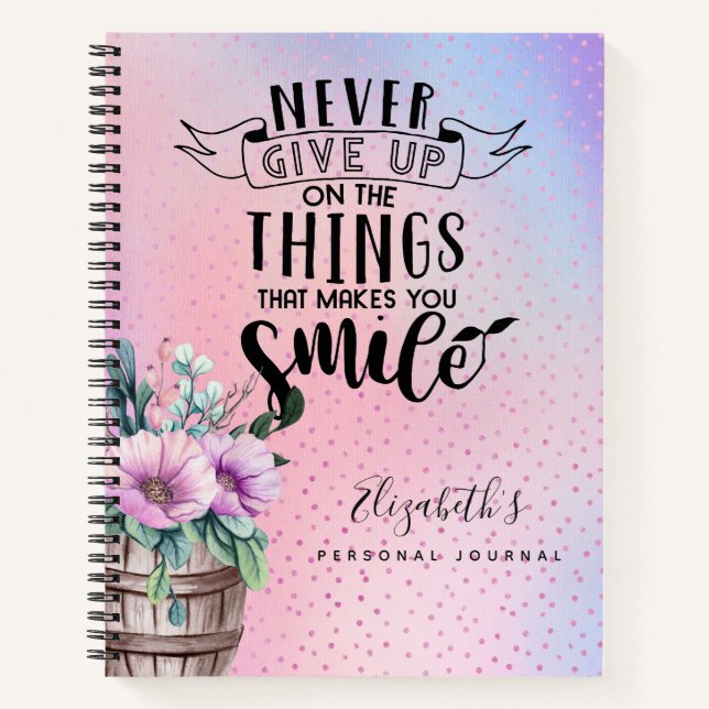 Sparkly Pink Girls Personal Journal Never Give Up (Front)
