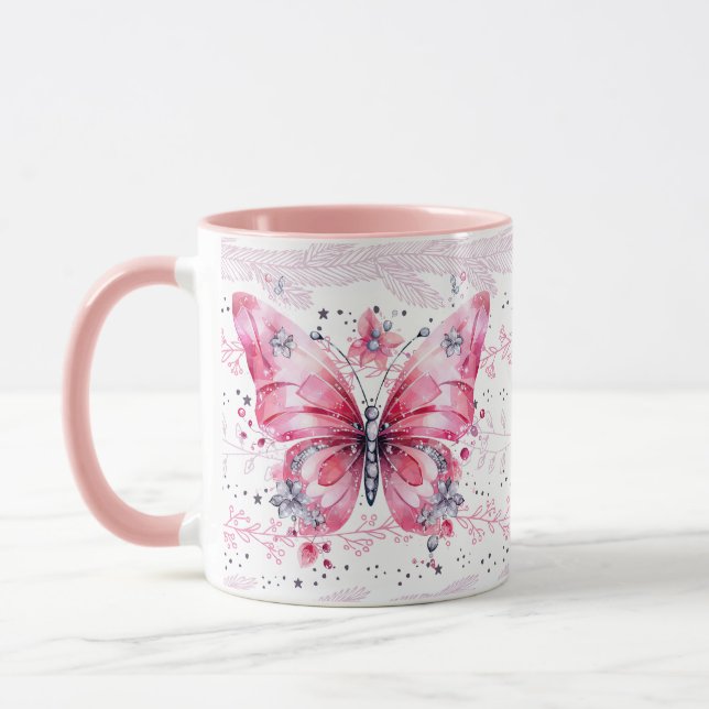 Sparkly Pink Glitter Fairy Butterfly Mug (Left)