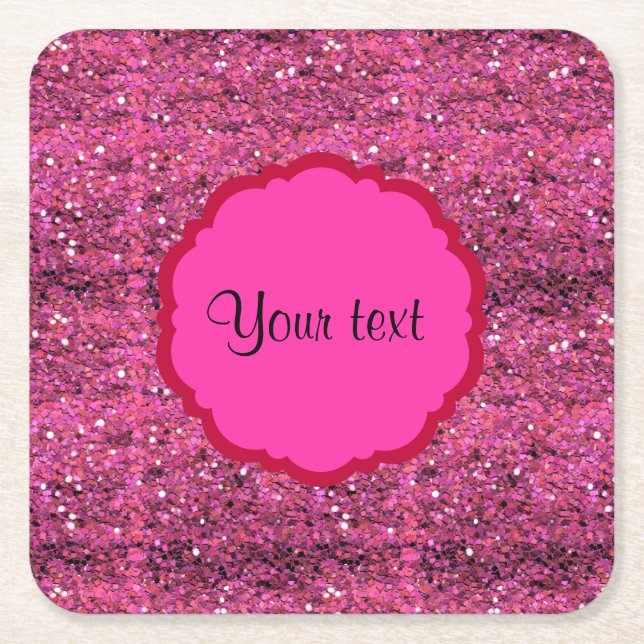 Sparkly Pink Glitter Square Paper Coaster (Front)