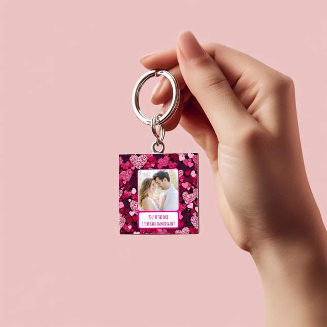 Sparkly Pink Hearts I Text Back Immediately Key Ring (Creator Uploaded)