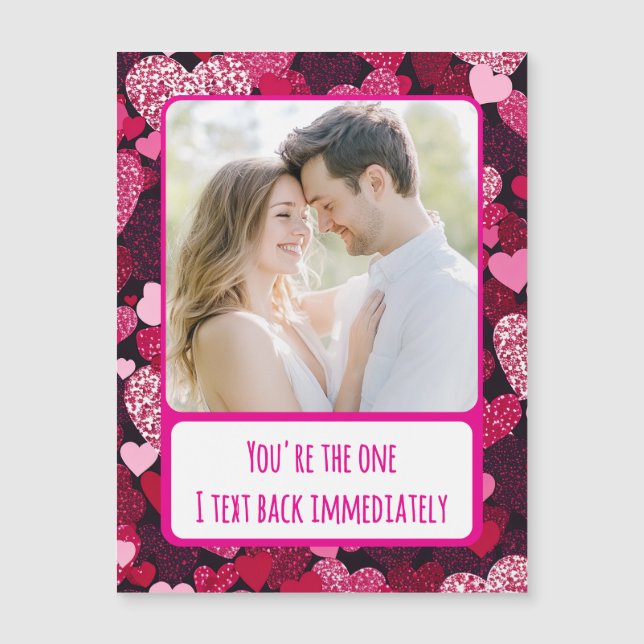 Sparkly Pink Hearts I Text Back Magnetic Card (Front)