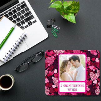 Sparkly Pink Hearts Share My Fries Mouse Pad