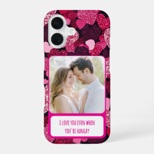 Sparkly Pink Hearts When You're Hangry iPhone 16 Case