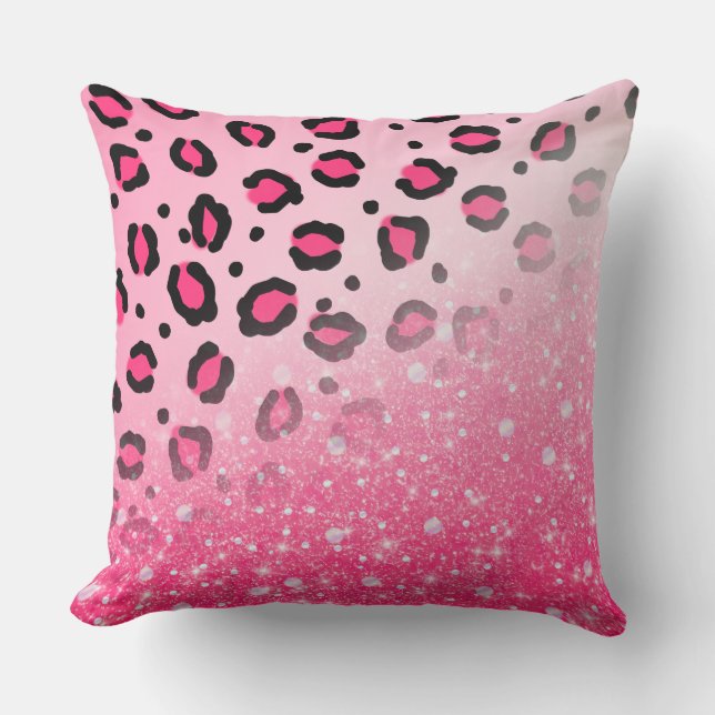 Sparkly Pink Leopard Print Decor For Teen Girls Cushion (Front)