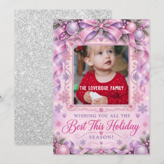 Sparkly Pink Lilac Glitter Christmas Photo Holiday Card