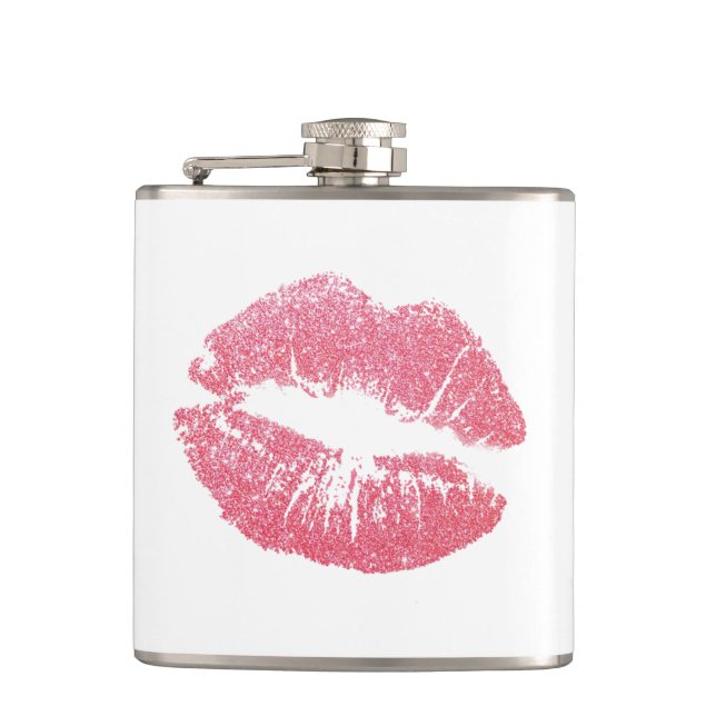 Sparkly Pink Lips Hip Flask (Front)