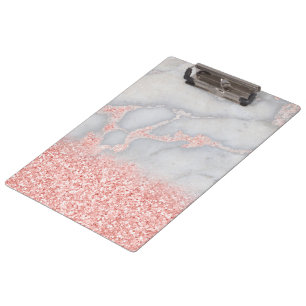 Sparkly Pink Rose Gold Bohemian Marble Clipboard