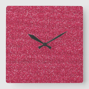 Sparkly Pink & Silver Glitter Square Wall Clock