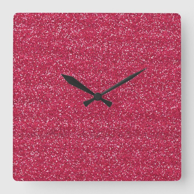 Sparkly Pink & Silver Glitter Square Wall Clock (Front)