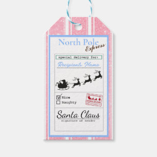 Sparkly Pink Stripes North Pole Express Gift Tags