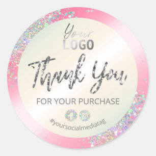 Sparkly Pink Thank You For Your Purchase Classic Round Sticker