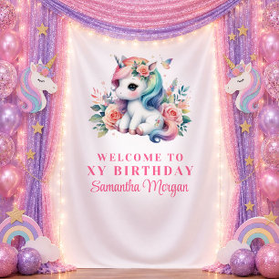 Sparkly Pink Unicorn Magical Day Party Banner Tapestry