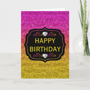 Sparkly Pink & Yellow Gradient Glitter Birthday Card