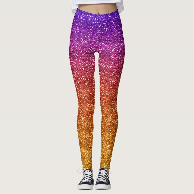 Sparkly Purple and Orange Gradient Glitter Leggings (Front)