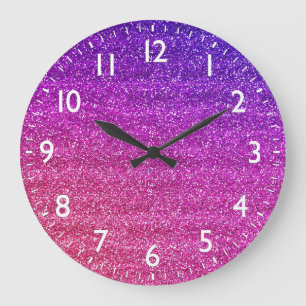 Sparkly Purple and Pink Gradient Glitter Large Clock