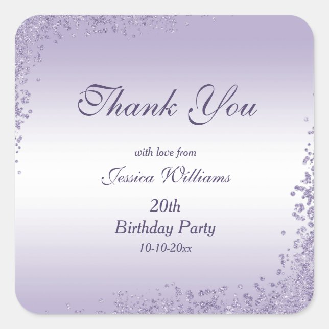 Sparkly Purple Glitter Decoration Birthday Square Sticker (Front)