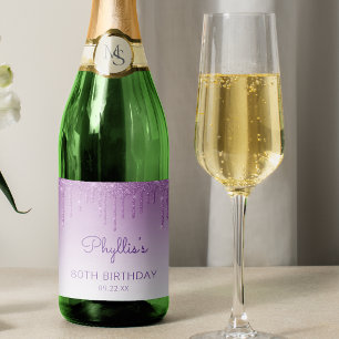 Sparkly Purple Glitter Drip 70th Birthday Party Ch Sparkling Wine Label