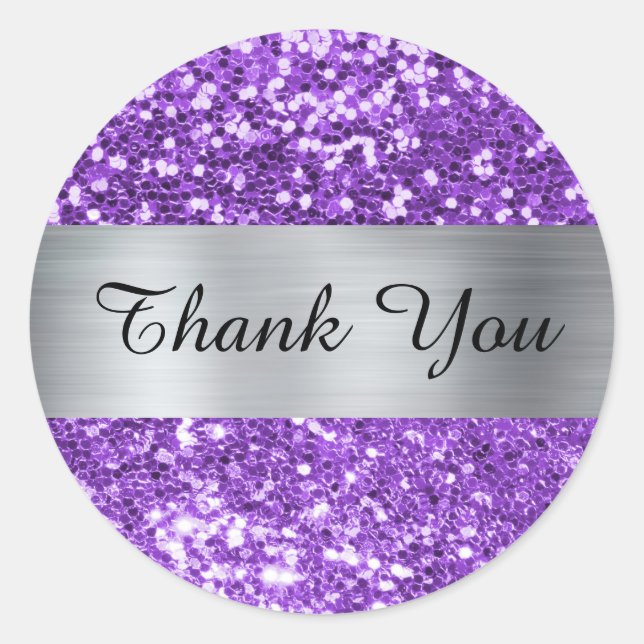 Sparkly Purple Glitter Silver Shimmer Foil Classic Round Sticker (Front)