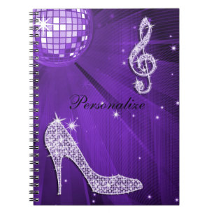 Sparkly Purple/ Lilac Music Note & Stiletto Heel Spiral Notebook