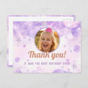 Sparkly Purple Photo Girls Birthday Party Postcard