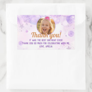 Sparkly Purple Photo Girls Birthday Party Rectangular Sticker