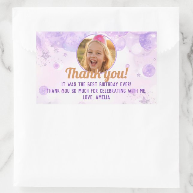 Sparkly Purple Photo Girls Birthday Party Rectangular Sticker (Bag)