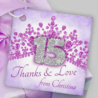 Sparkly Purple & Pink Tiara Quinceanera Favour Tags