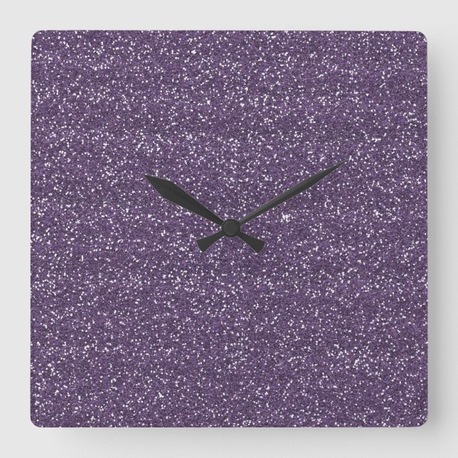 Sparkly Purple & Silver Glitter Square Wall Clock (Front)