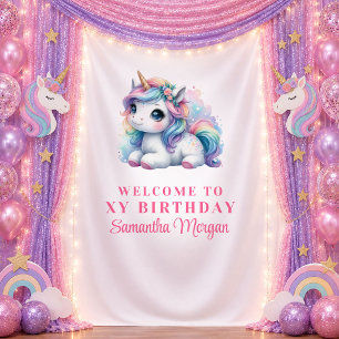 Sparkly Purple Unicorn Girl Birthday Tapestry