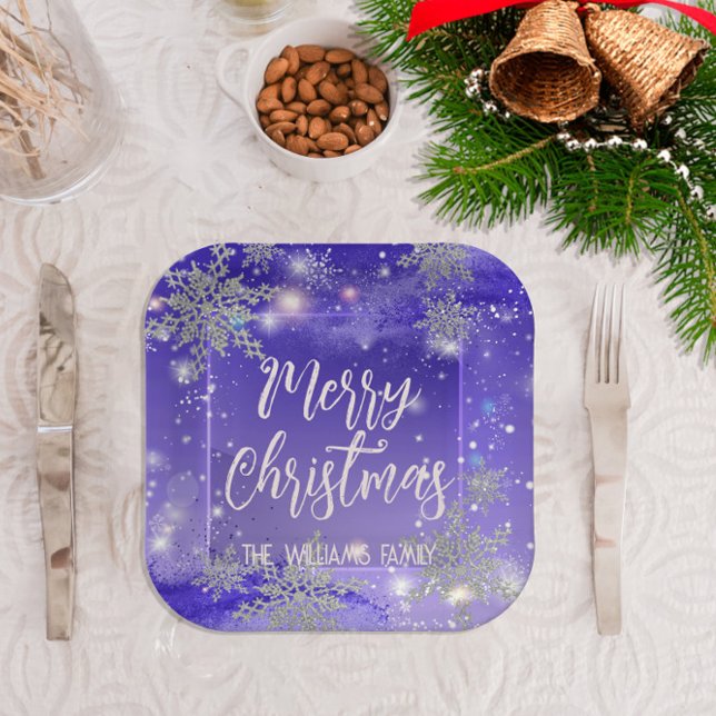 Sparkly Purple Winter Wonderland Merry Christmas Paper Plate (Creator Uploaded)