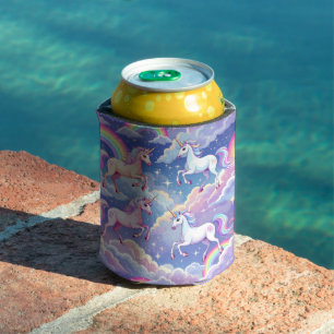 Sparkly rainbow and unicorns on clouds can cooler