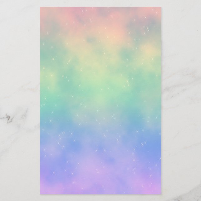 Sparkly Rainbow Clouds Stationery (Front)