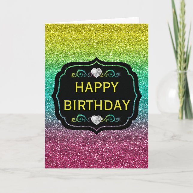 Sparkly Rainbow Gradient Glitter Birthday Card (Front)