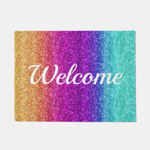 Sparkly Rainbow Gradient Glitter Born to Sparkle Doormat