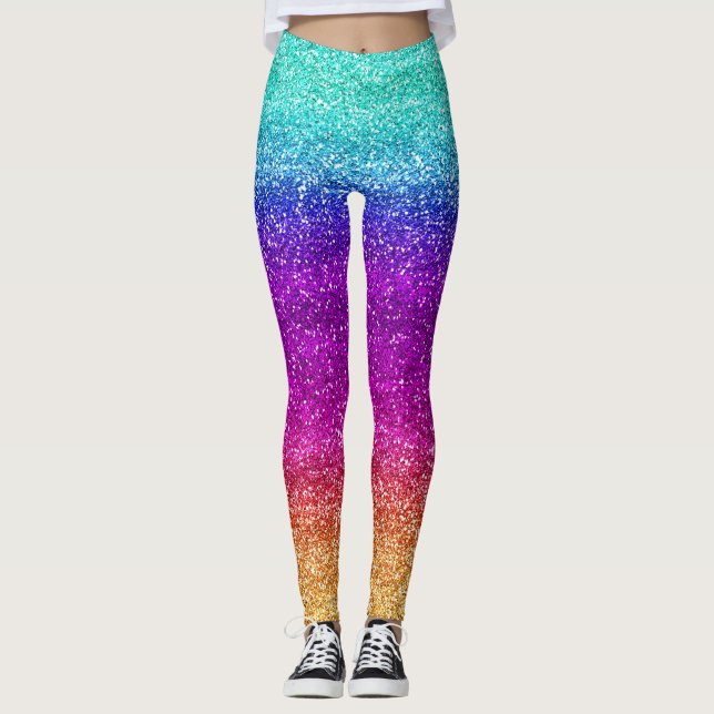 Sparkly Rainbow Gradient Glitter Leggings (Front)