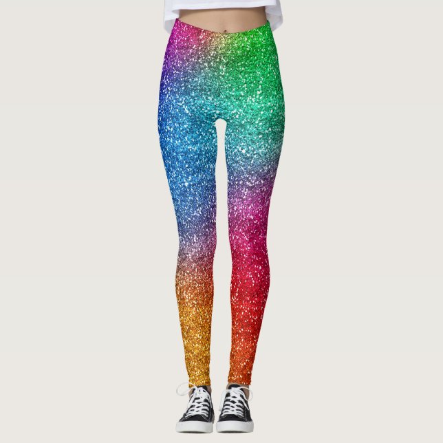 Sparkly Rainbow Gradient Glitter Leggings (Front)