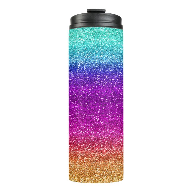 Sparkly Rainbow Gradient Glitter Thermal Tumbler (Front)