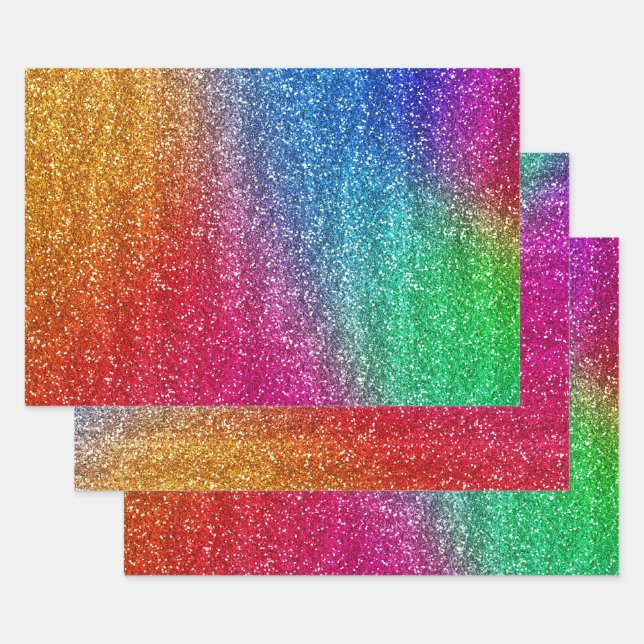 Sparkly Rainbow Gradient Glitter  Wrapping Paper Sheet (Set)