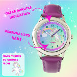 Sparkly Rainbow Unicorn Kids Learning To Tell Time Watch<br><div class="desc">Help your child master time-telling with this adorable Unicorn Kids Learning Watch! Featuring a cute cartoon unicorn, vibrant rainbow and sparkles, and mix of soft vibrant magical colours, this watch combines fun with functionality. Designed to teach kids how to read analogue clocks, it includes minute markers (every minute as a...</div>