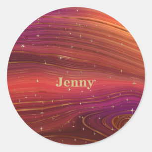 Sparkly Red and Orange Molten Earth Strata Classic Round Sticker