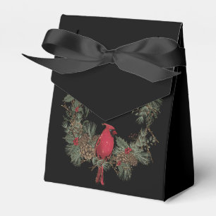Sparkly Red Cardinal In A Wreath Of Pine Branches Favour Box